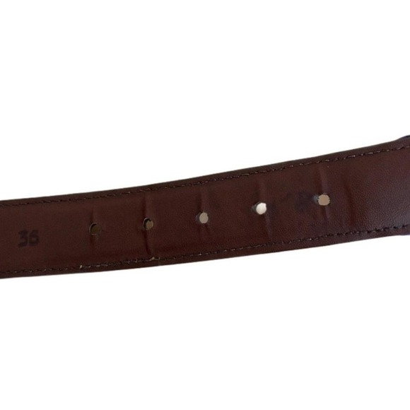 Torino Vtg 2004 Purple & Yellow Canvas Belt, Size 36, Solid Brass Buckle w Tiger - Picture 5 of 6